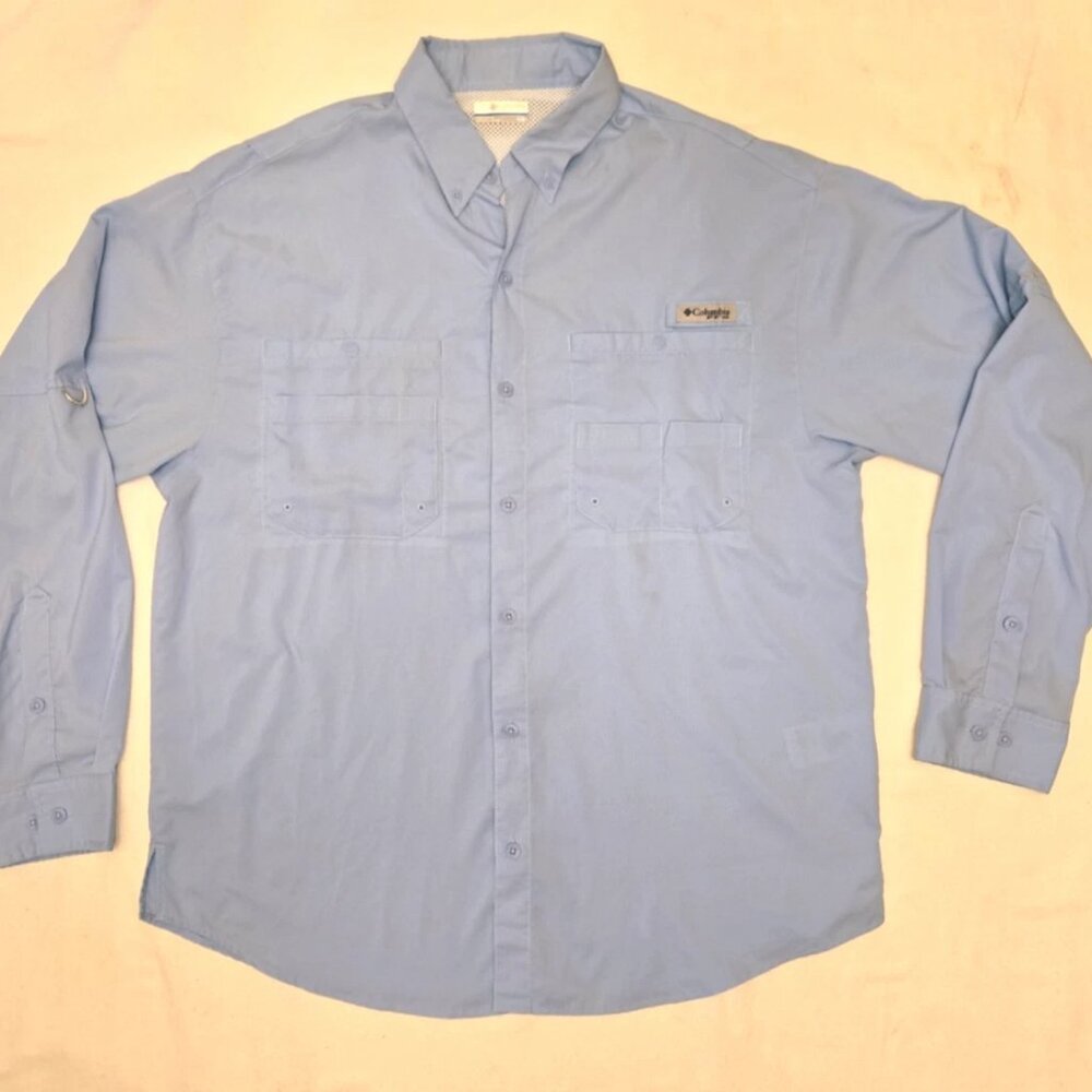 Men's Columbia PFG Tamiami II Blue Fishing Shirt. Long Sleeve. Sz. Large.